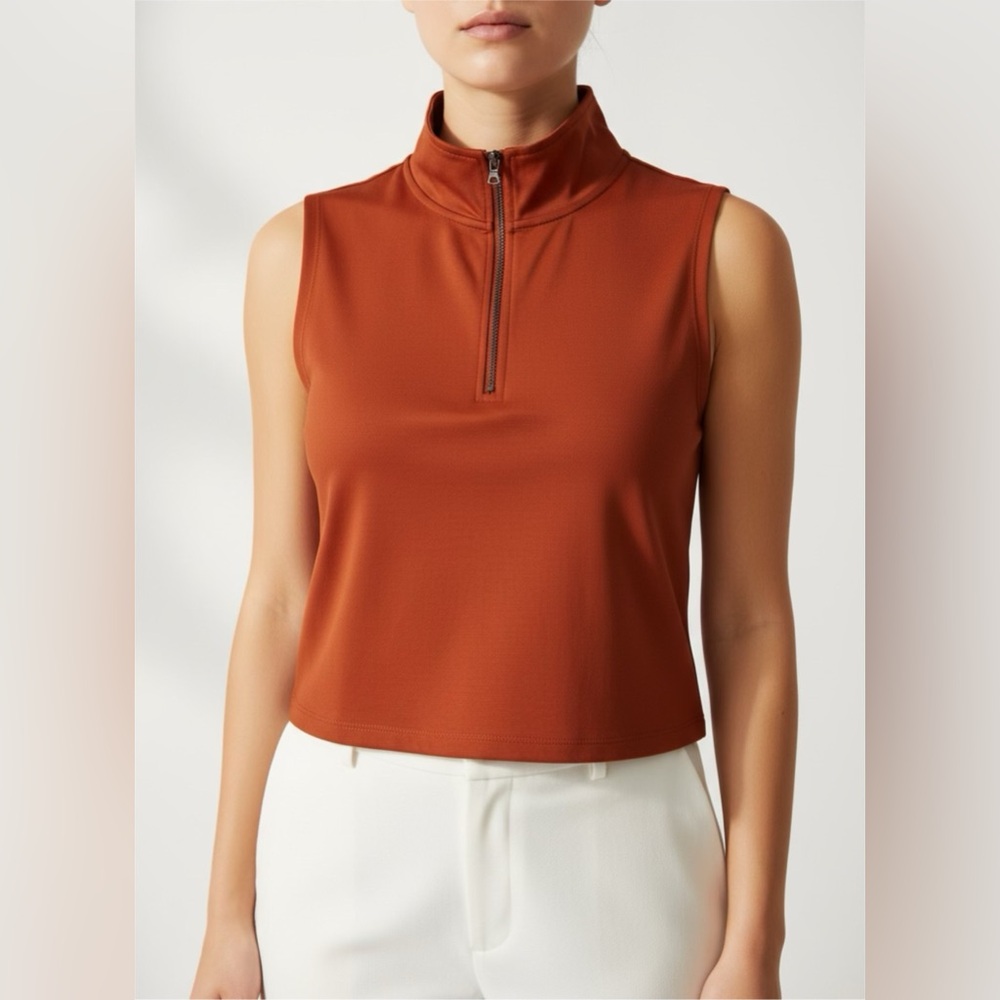 🧚🏻‍♀️ NWT Kenneth Cole Women’s XL Russet Sleeveless Zip Top Collar